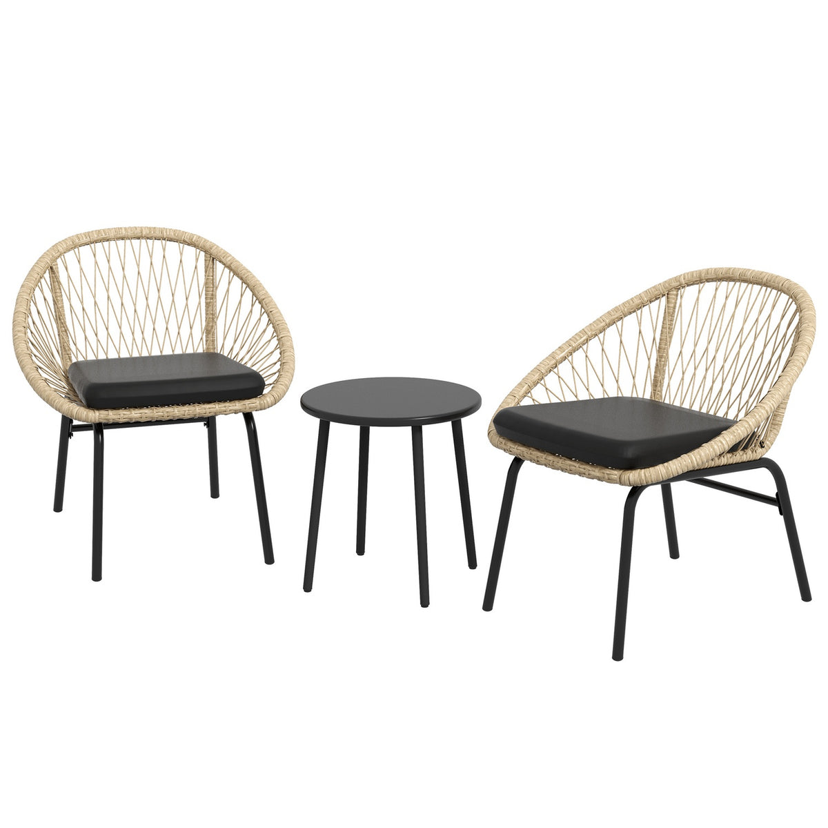 3 Pcs. Rattan Garden Furniture Set, Balcony Furniture Set With Coffee Table, 2 Chairs, Seating Set With Cushions, Polyester, Yellow