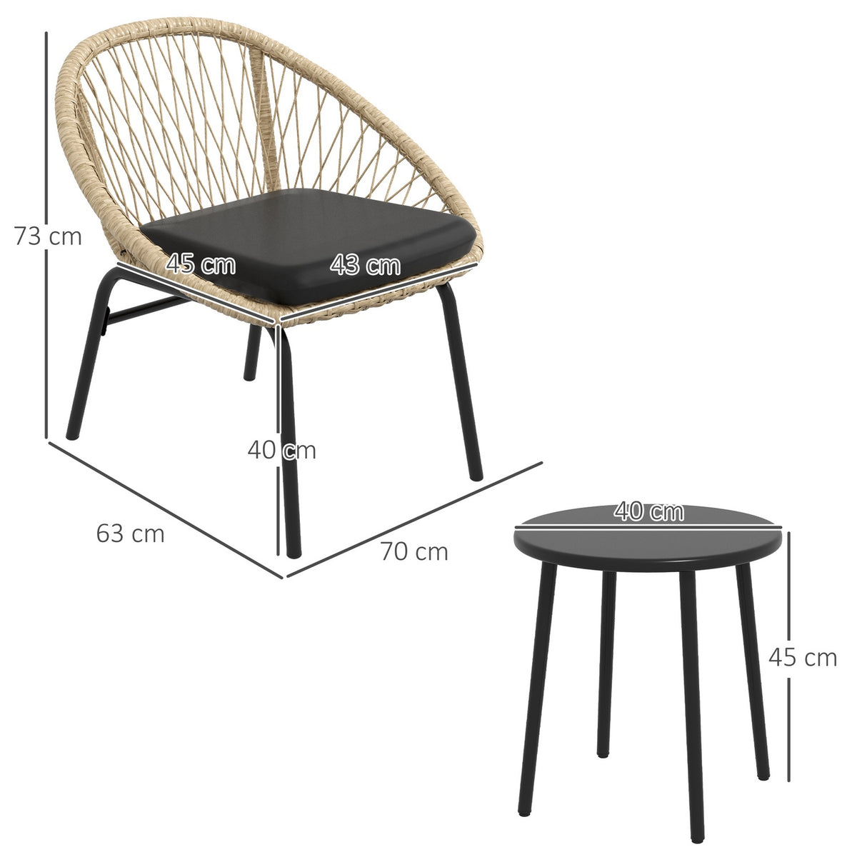 3 Pcs. Rattan Garden Furniture Set, Balcony Furniture Set With Coffee Table, 2 Chairs, Seating Set With Cushions, Polyester, Yellow
