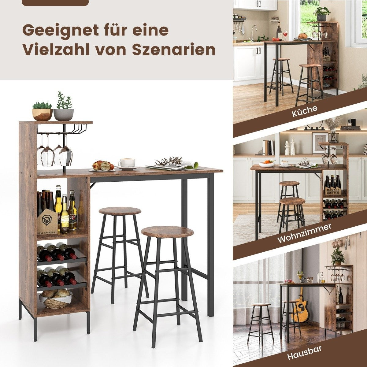 3 Piece Bar Table & Chair Set Industrial Pub Table & Stool Coffee