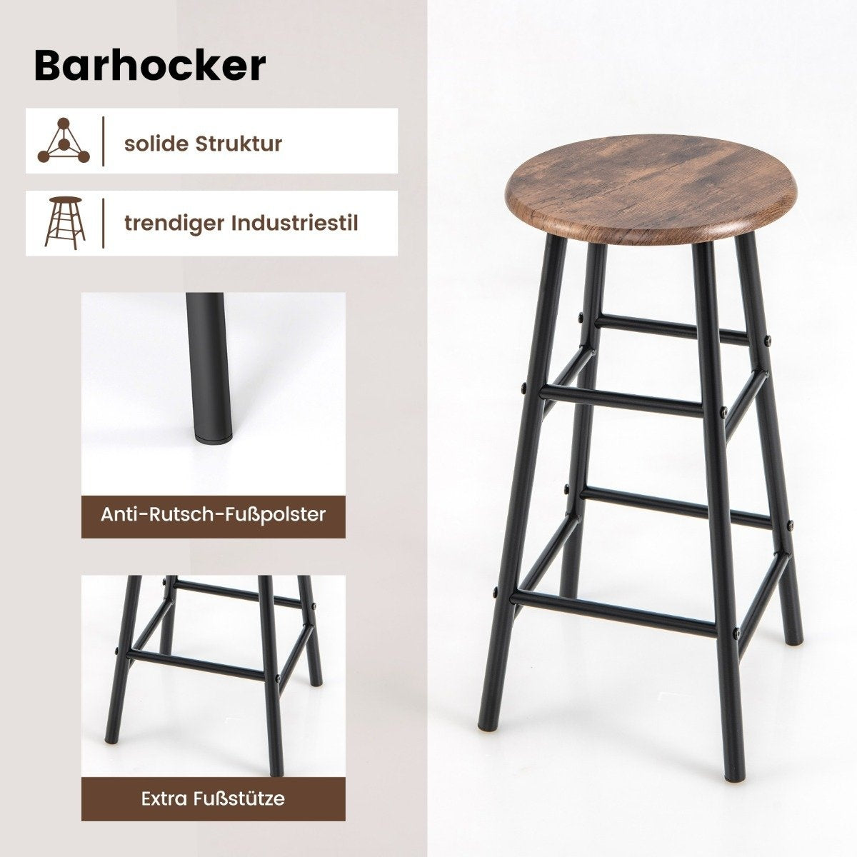 3 Piece Bar Table & Chair Set Industrial Pub Table & Stool Coffee