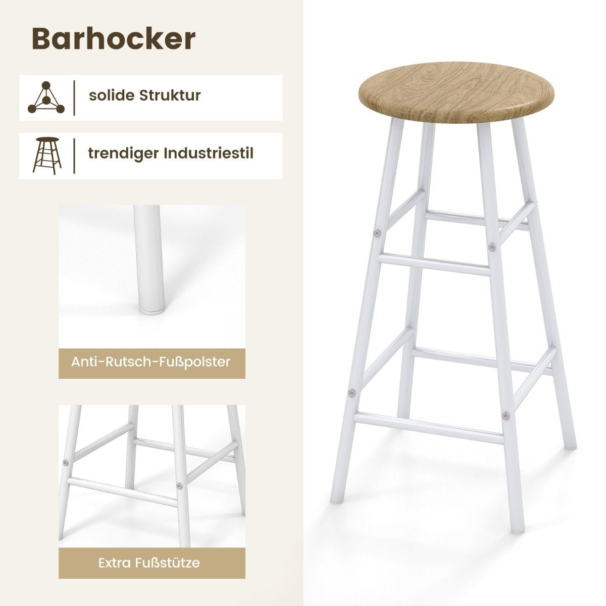 3 Piece Bar Table & Chair Set Industrial Pub Table & Stool Natural