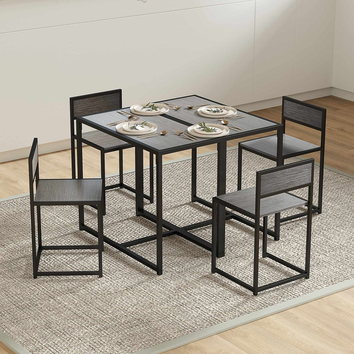 3-Piece Bar Table Set with 2 Chairs, Grey MDF, Steel Frame