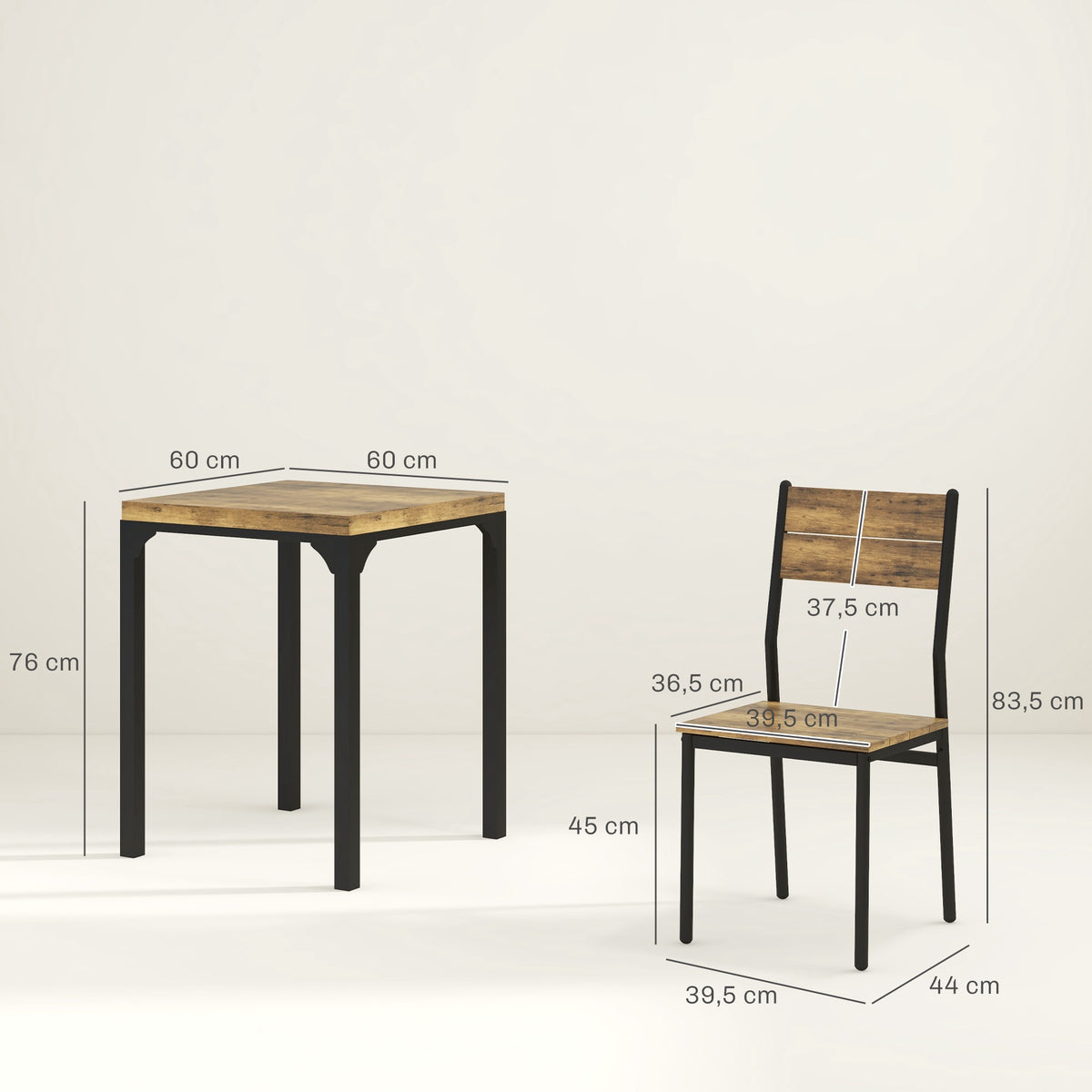3-Piece Dining Set, Table and 2 Chairs, MDF & Metal, Brown