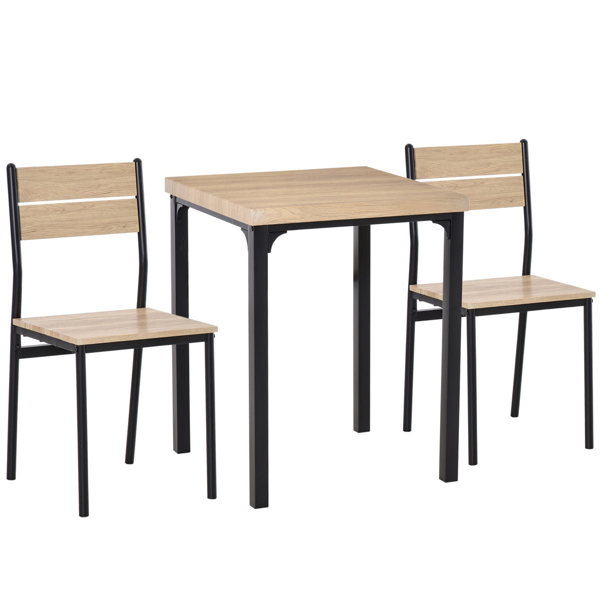 3-Piece Dining Set With Wooden Table Mdf + Metal, Natural Wood Grain + Black, 1 Table + 2 Chairs