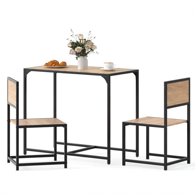 3-Piece Dining Table Set for 2, Metal Frame, Rustic Top
