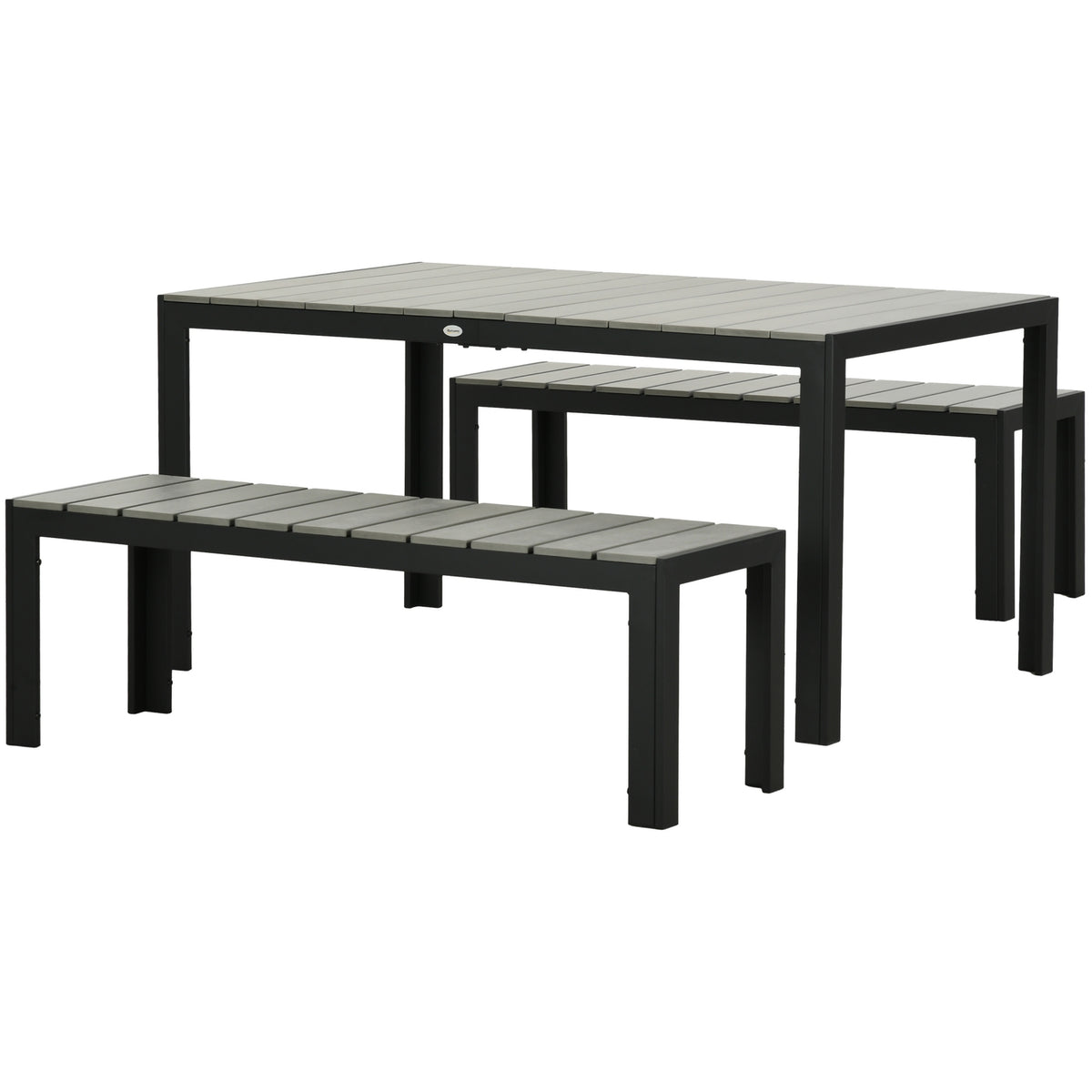 3-Piece Garden Furniture Set, Seating Area, Seating Set Including 2 Benches & 1 Table, Balcony Furniture Set For Patio, Steel, Gray