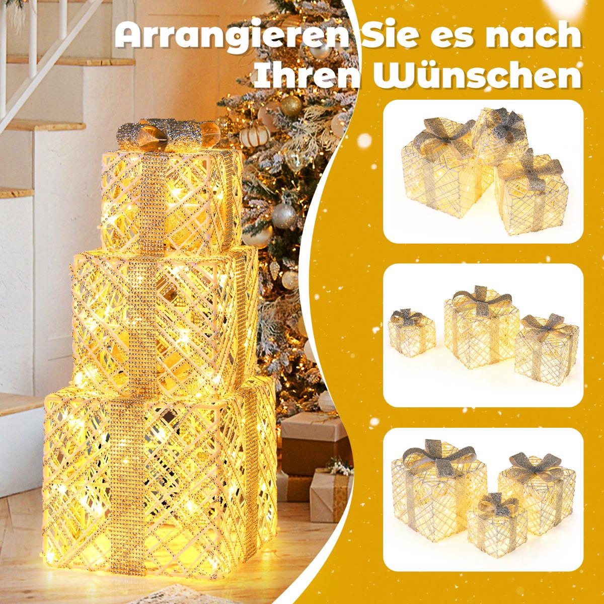 3-Piece LED Gift Boxes Set with 50 Warm White Lights