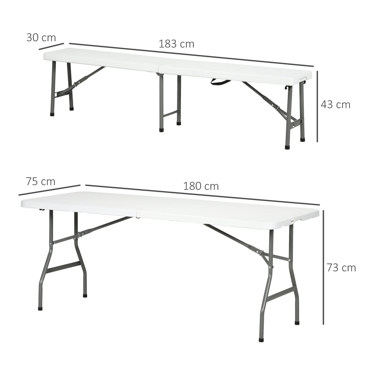 3-Piece Marquee Set Beer Table 2 Beer Benches 6 People Hdpe White