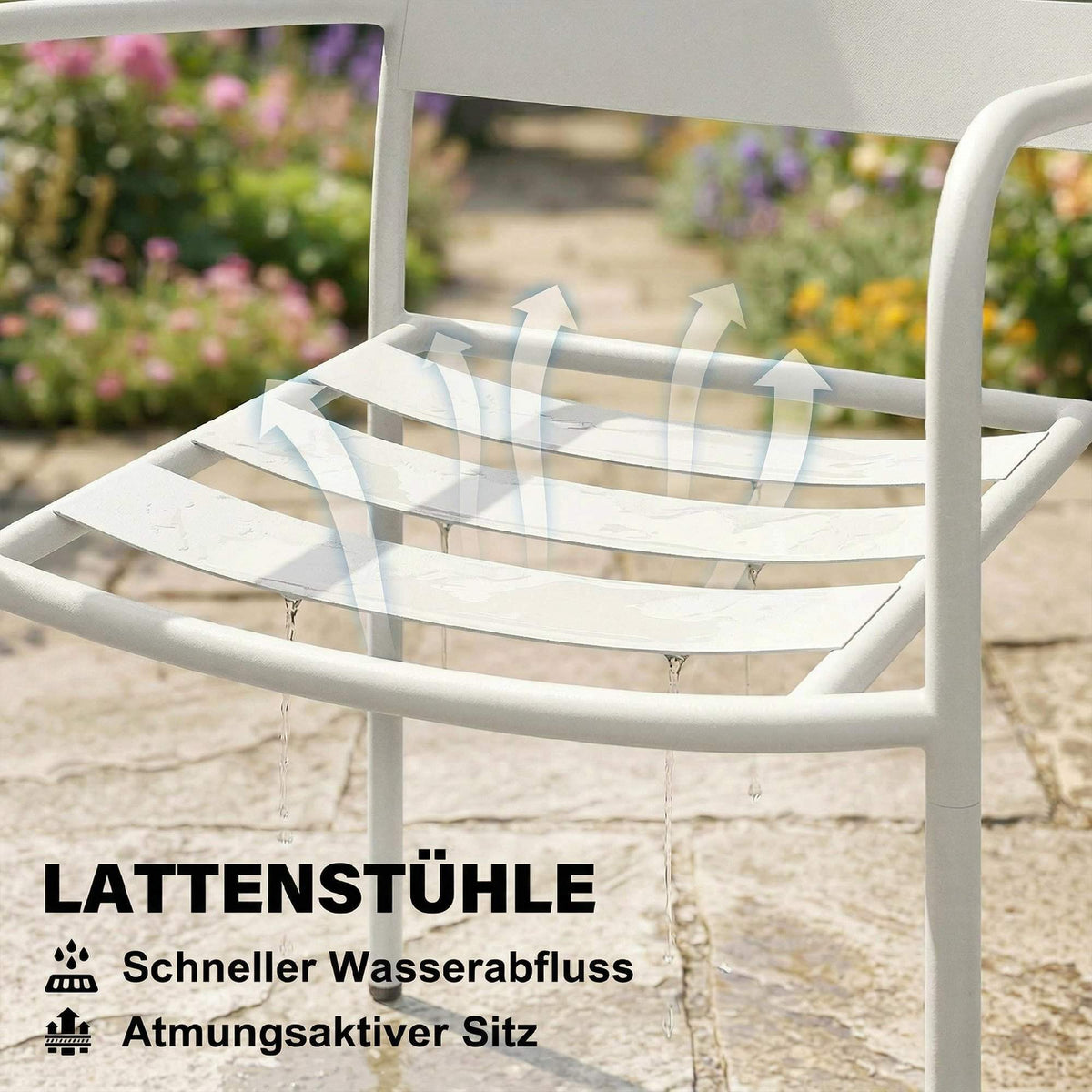 3-Piece Metal Patio Bistro Set with Glass Table, White