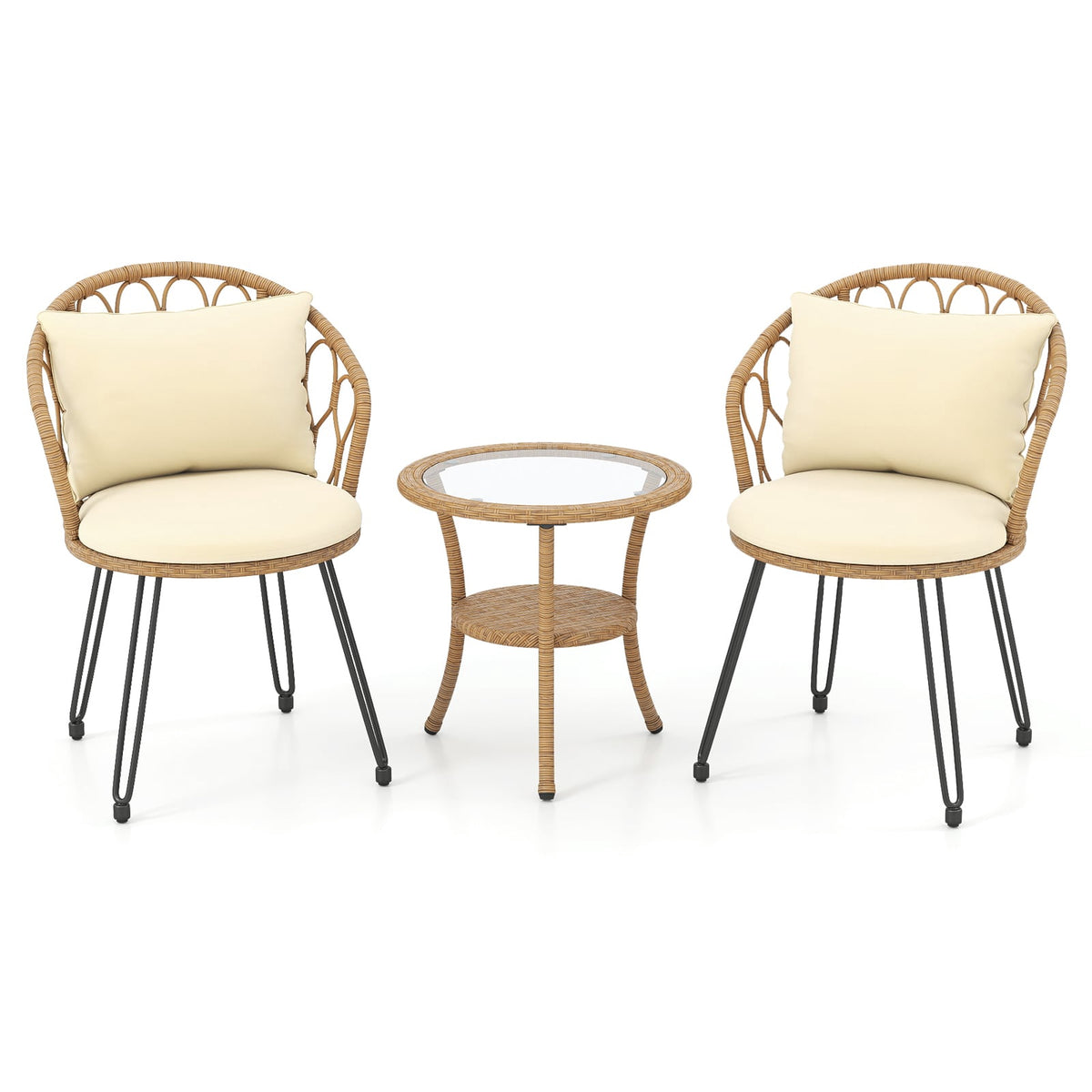 3-Piece PE Rattan Patio Set with Cushions and Table