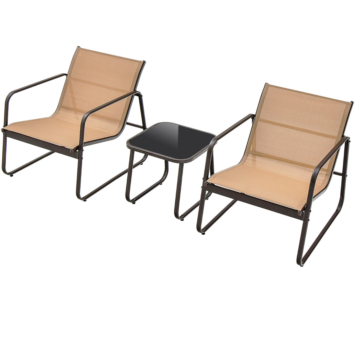 3-Piece Patio Furniture Set – Textilene, Glass Table