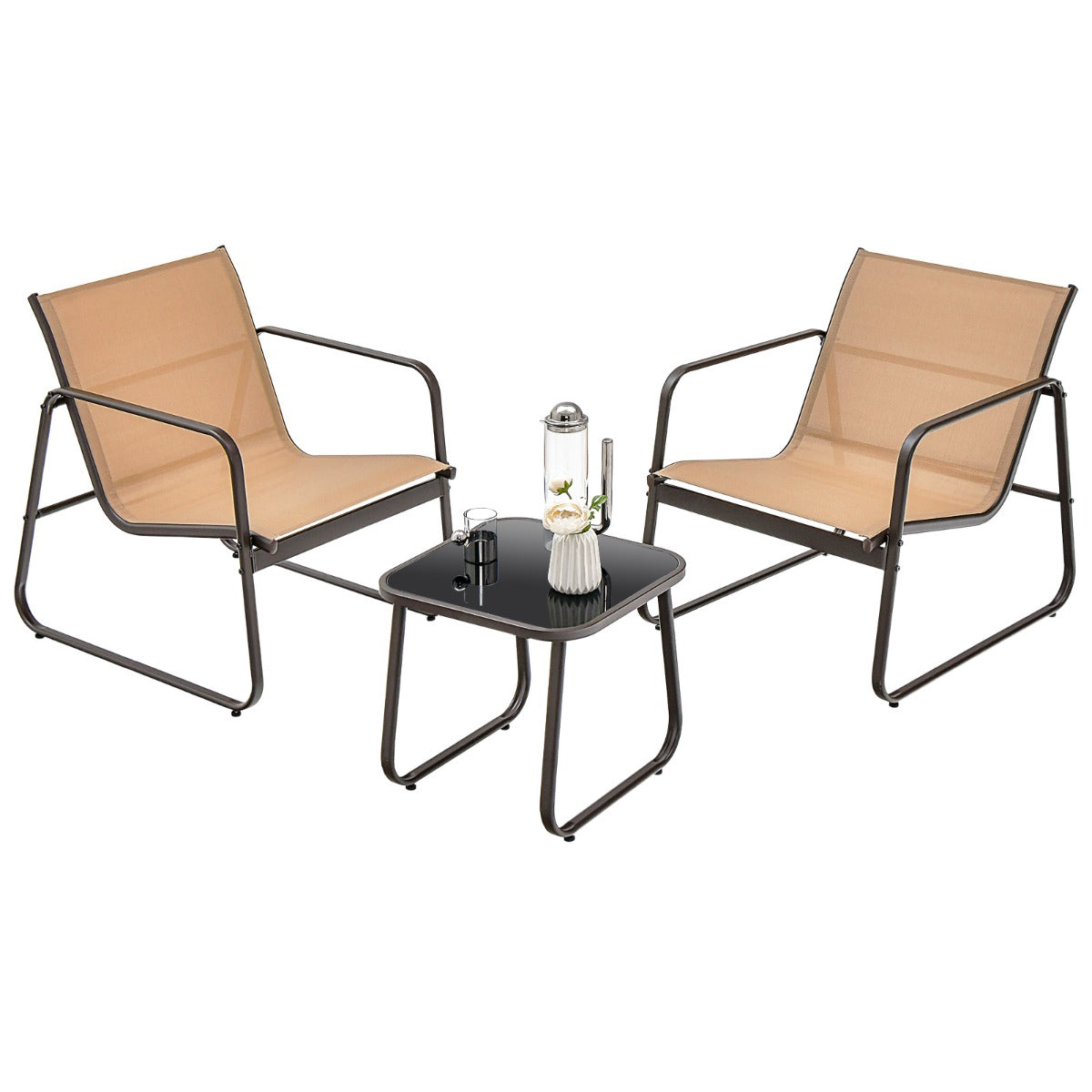 3-Piece Patio Furniture Set – Textilene, Glass Table