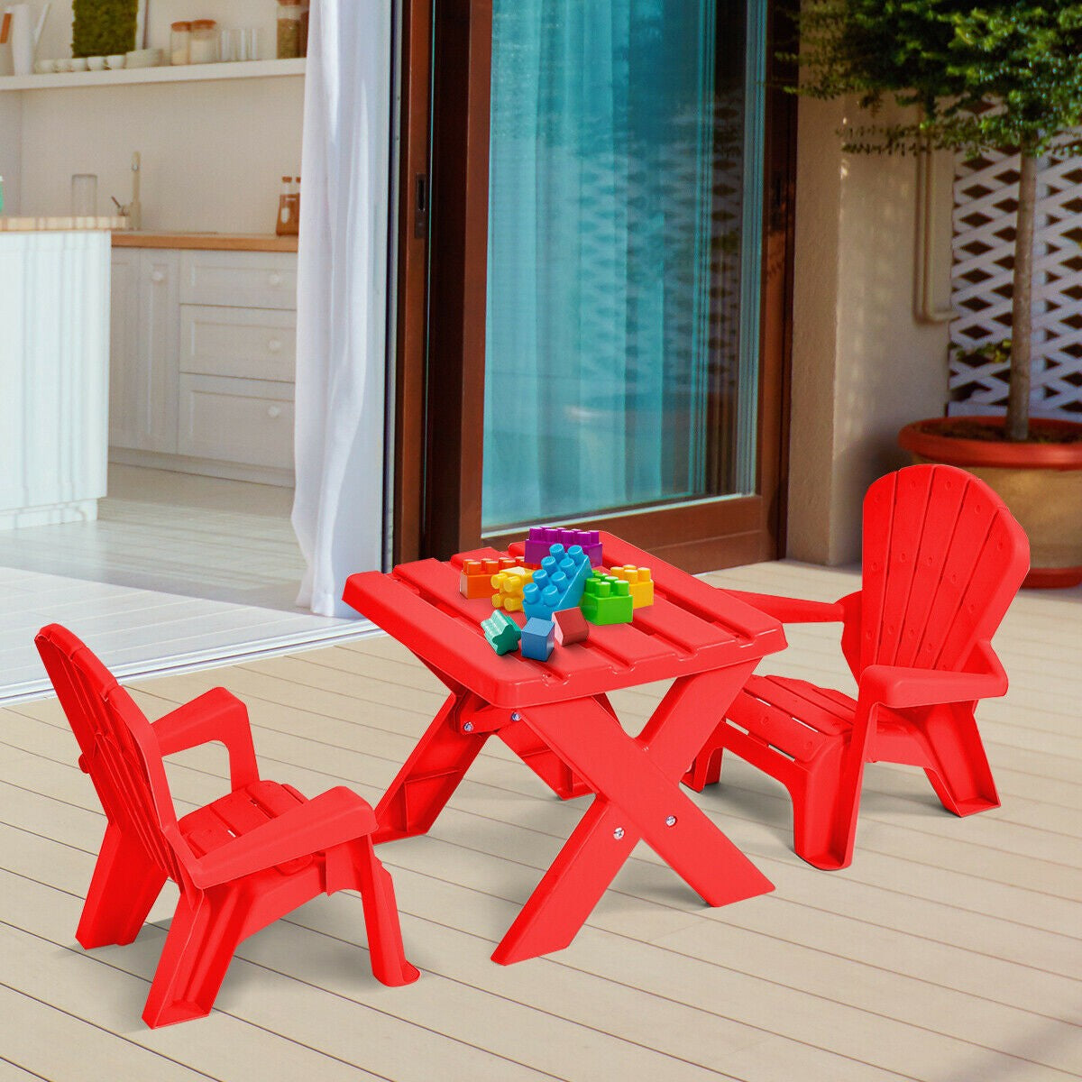 3-Piece Plastic Kids Table and Chair Set, Red