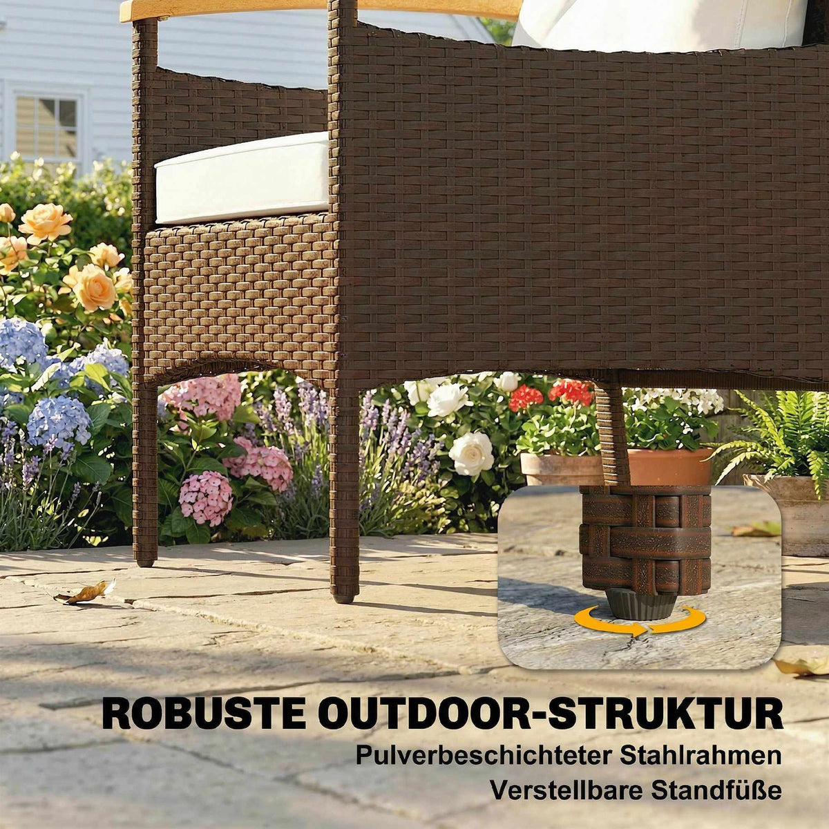 3-Piece Rattan Bistro Set with Cushions and Wood Table