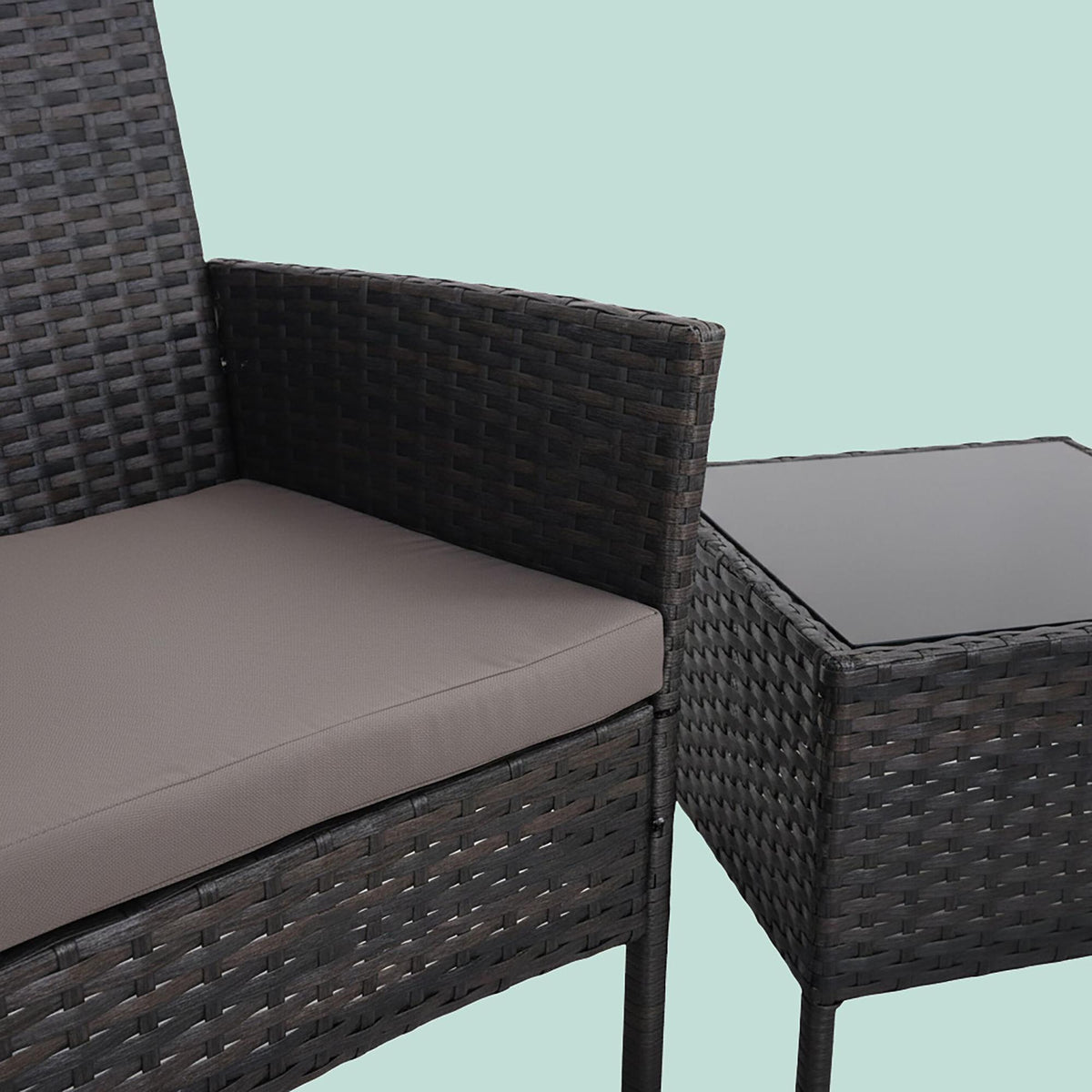 3-Piece Rattan Garden Set with Cushions and Table