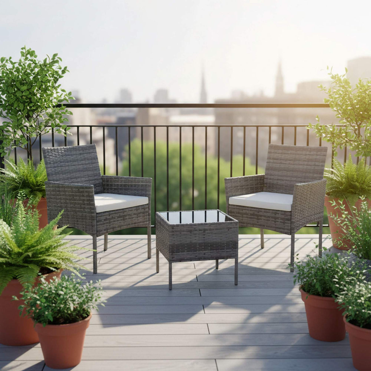 3-Piece Rattan Garden Set with Cushions and Table