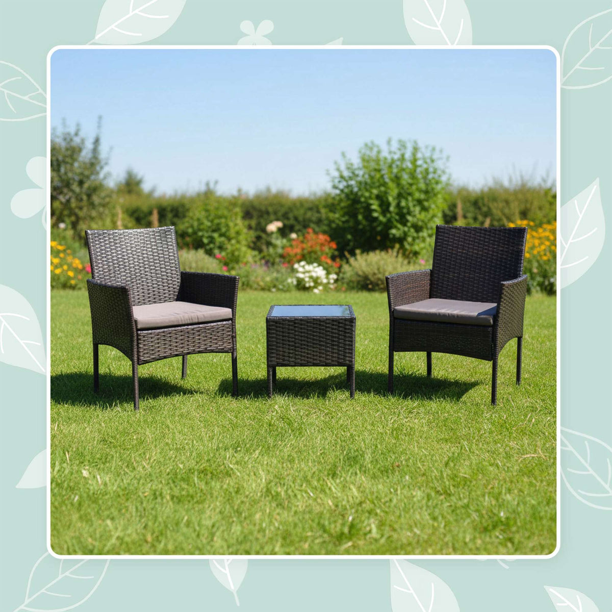 3-Piece Rattan Garden Set with Cushions and Table