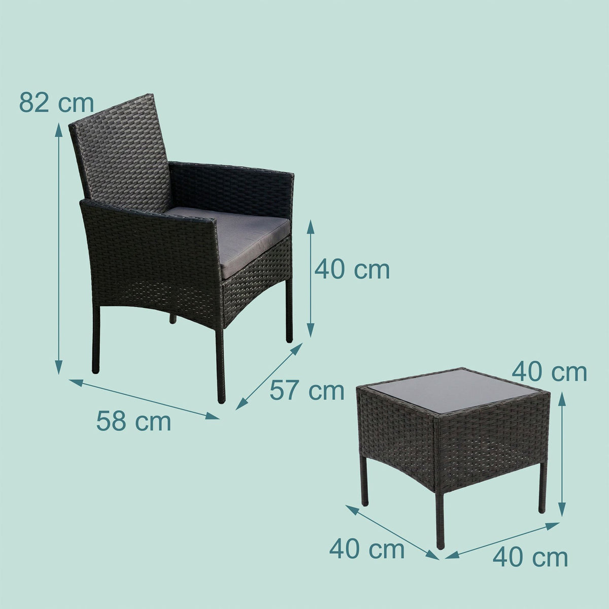 3-Piece Rattan Garden Set with Cushions and Table