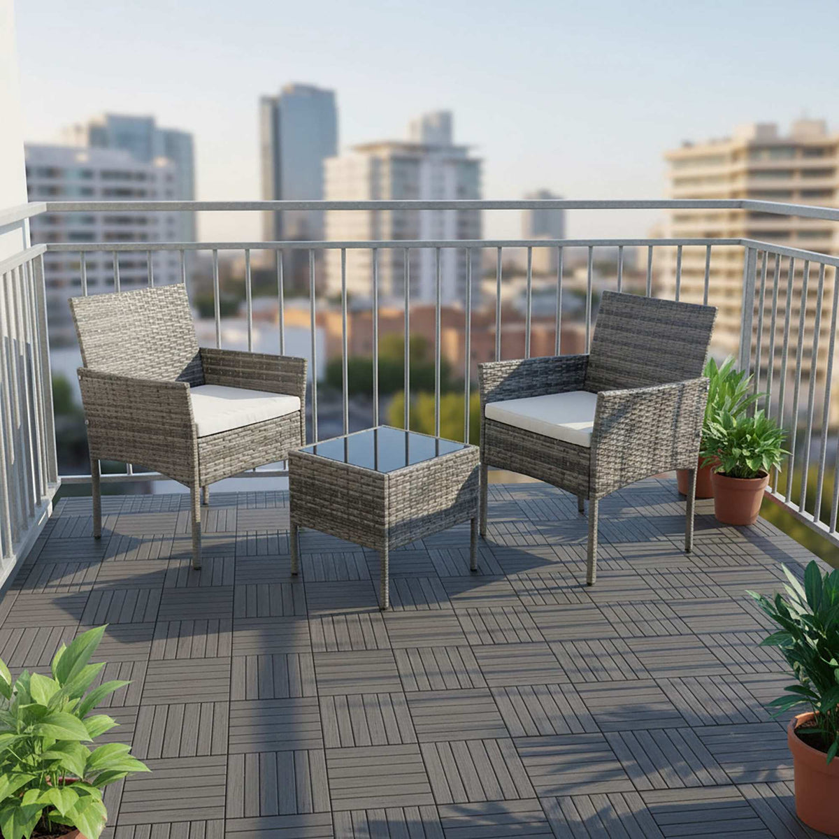3-Piece Rattan Garden Set with Cushions and Table
