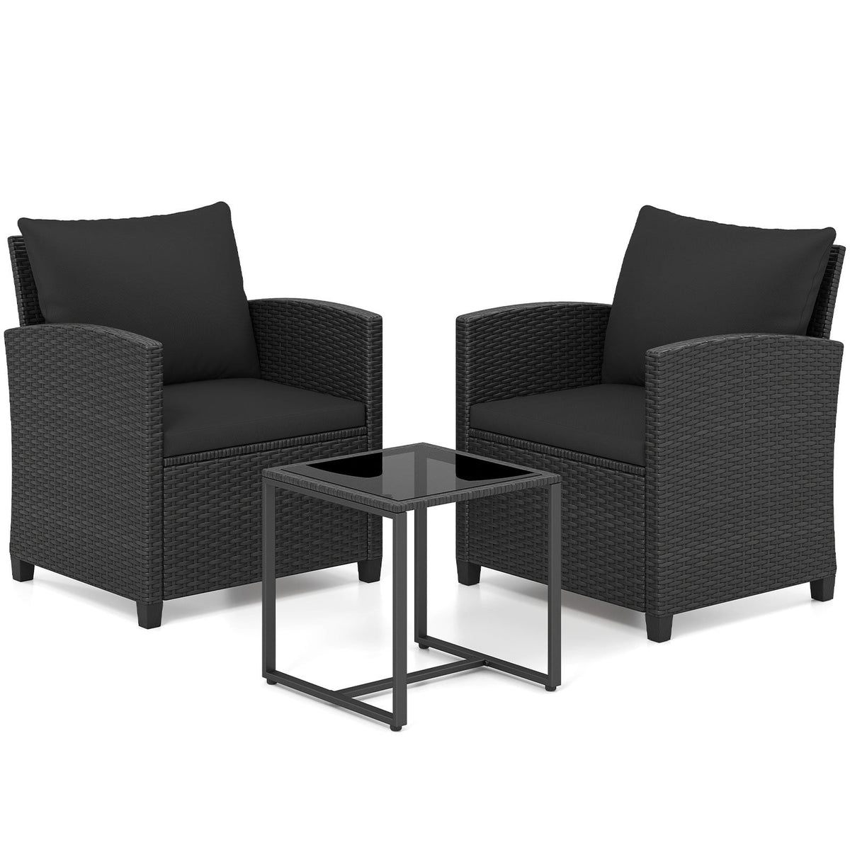 3-Piece Rattan Outdoor Furniture Set with Cushions