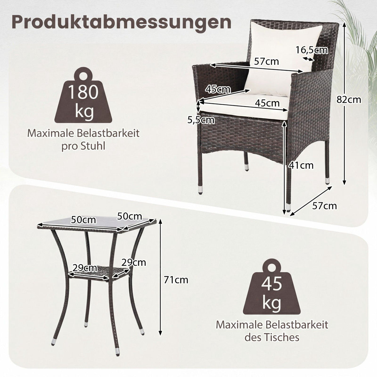 3-Piece Rattan Patio Set with Cushions and Glass Table