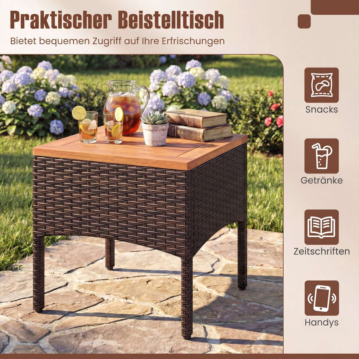 3-Piece Rattan Patio Set with Cushions and Table