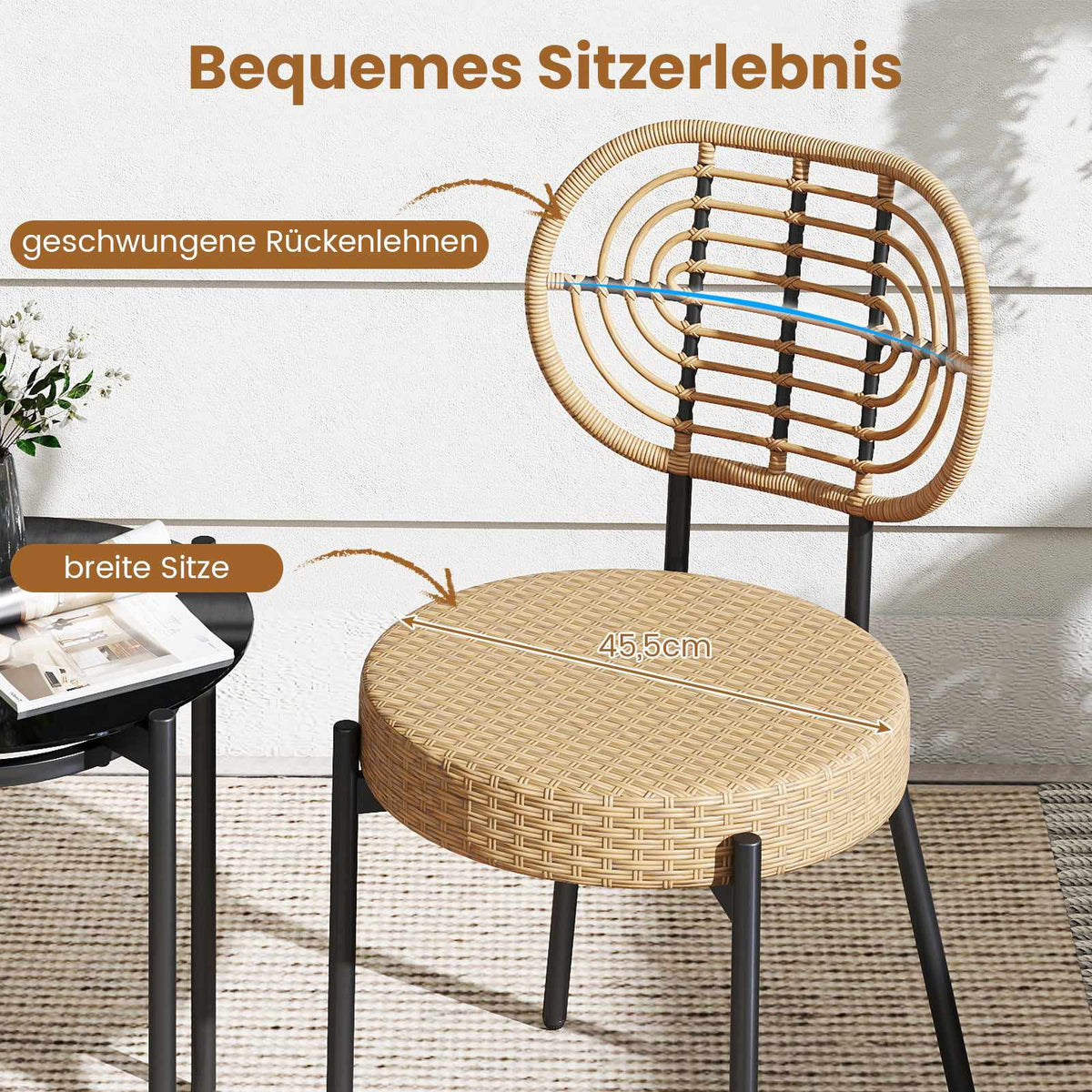 3-Piece Rattan Patio Set with Glass Table, Brown