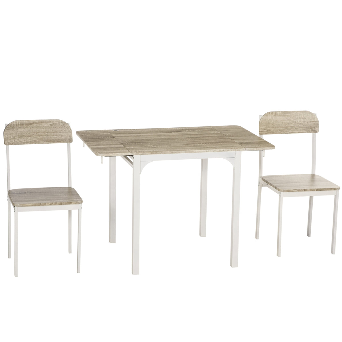 3-Piece Seating Group Dining Group With 2 Chairs And 1 Table Dining Table Set And Folding Table Top Steel Mdf Natural + White 120 X 60 X 75 Cm