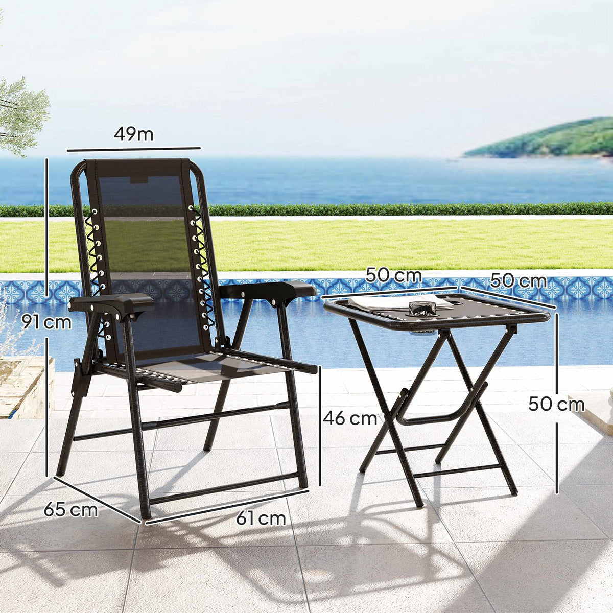 3-Piece Steel Bistro Set, Foldable, Weatherproof, Black