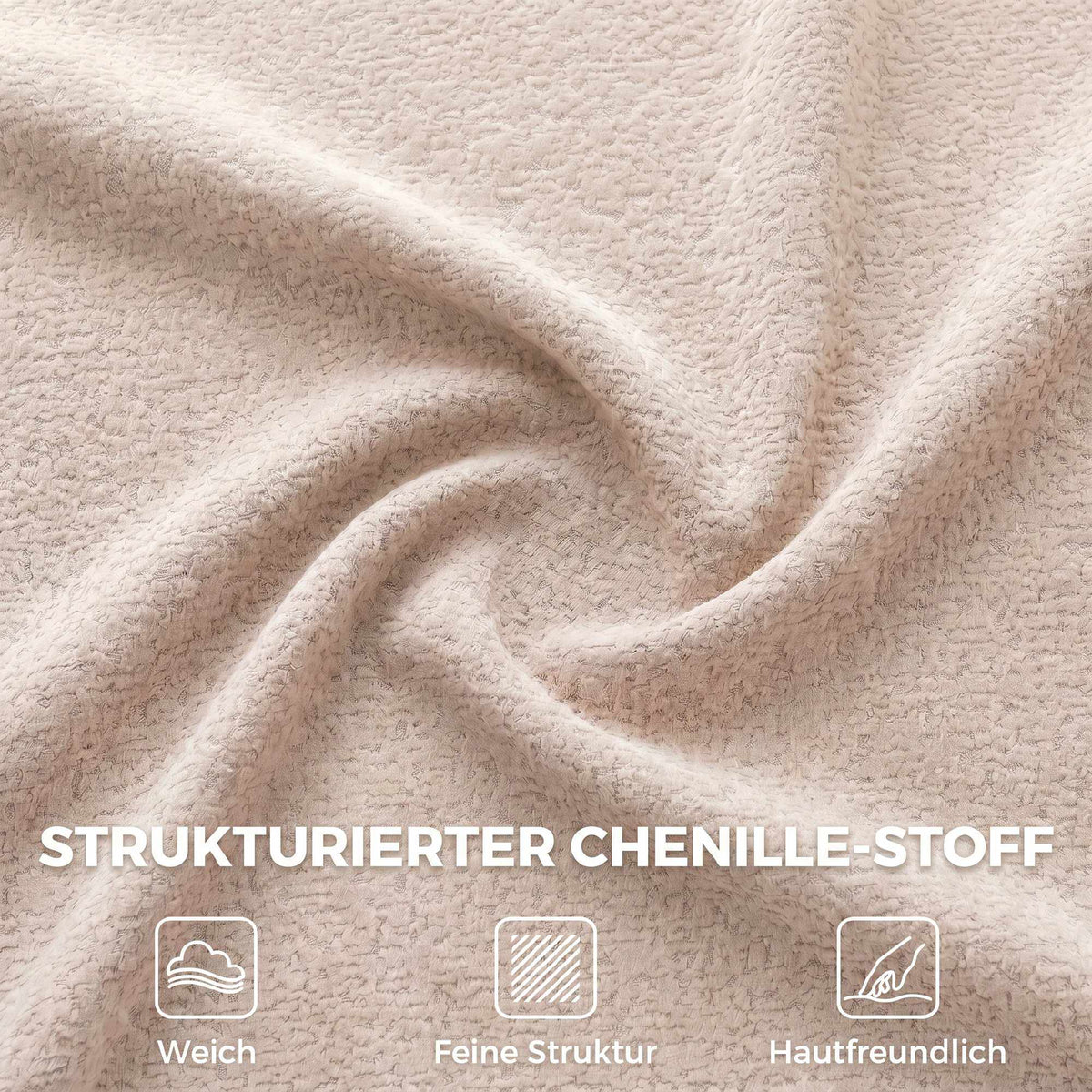 3-Seater Chenille Sofa, Beige, Extra Wide Seat, Cushions