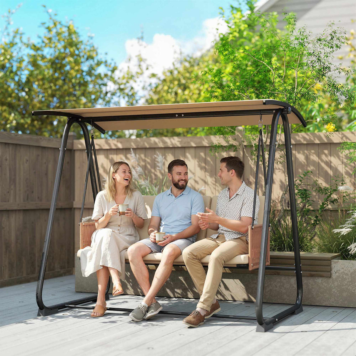 3-Seater Garden Swing with Adjustable Canopy, Breathable Cushions