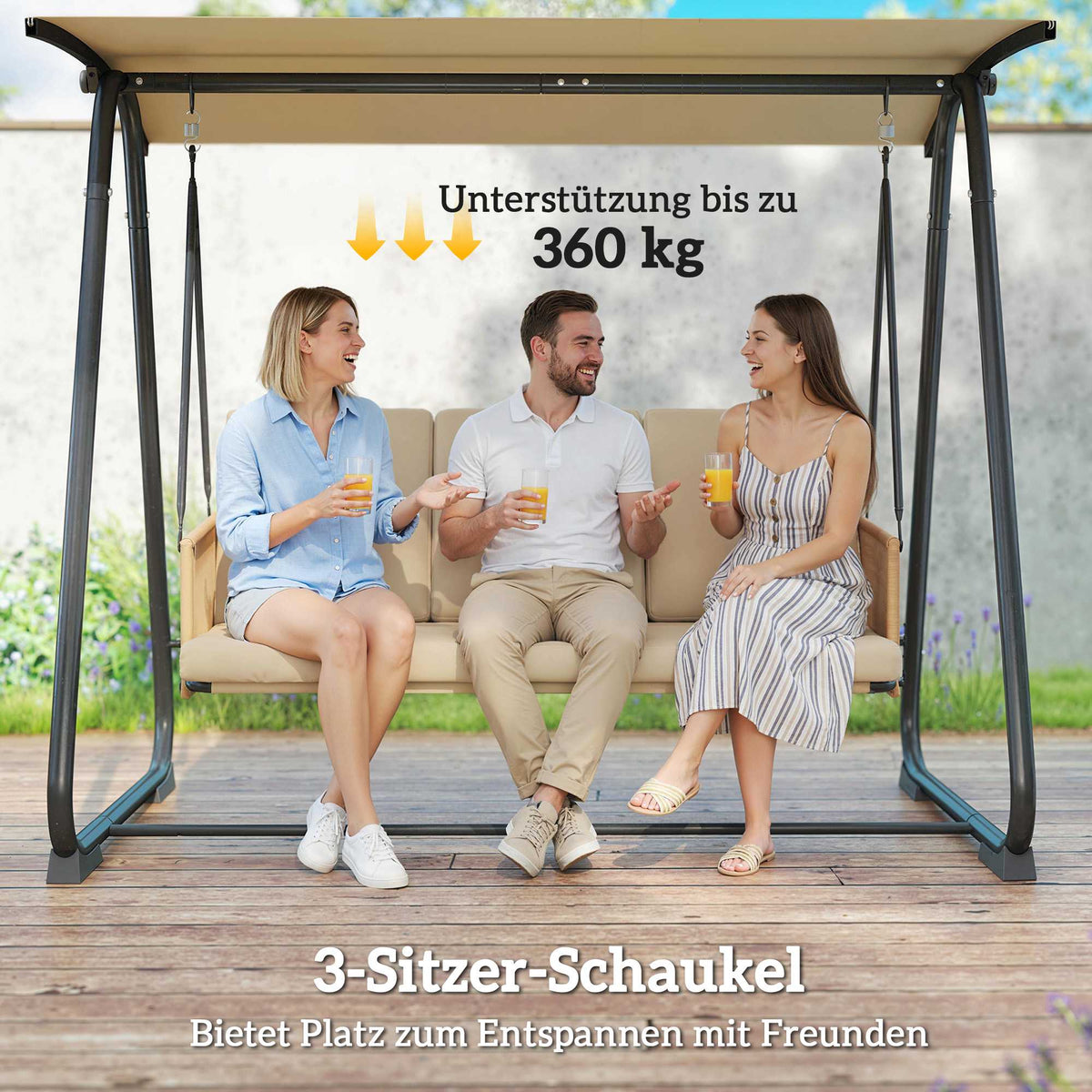 3-Seater Garden Swing with Adjustable Canopy, Breathable Cushions