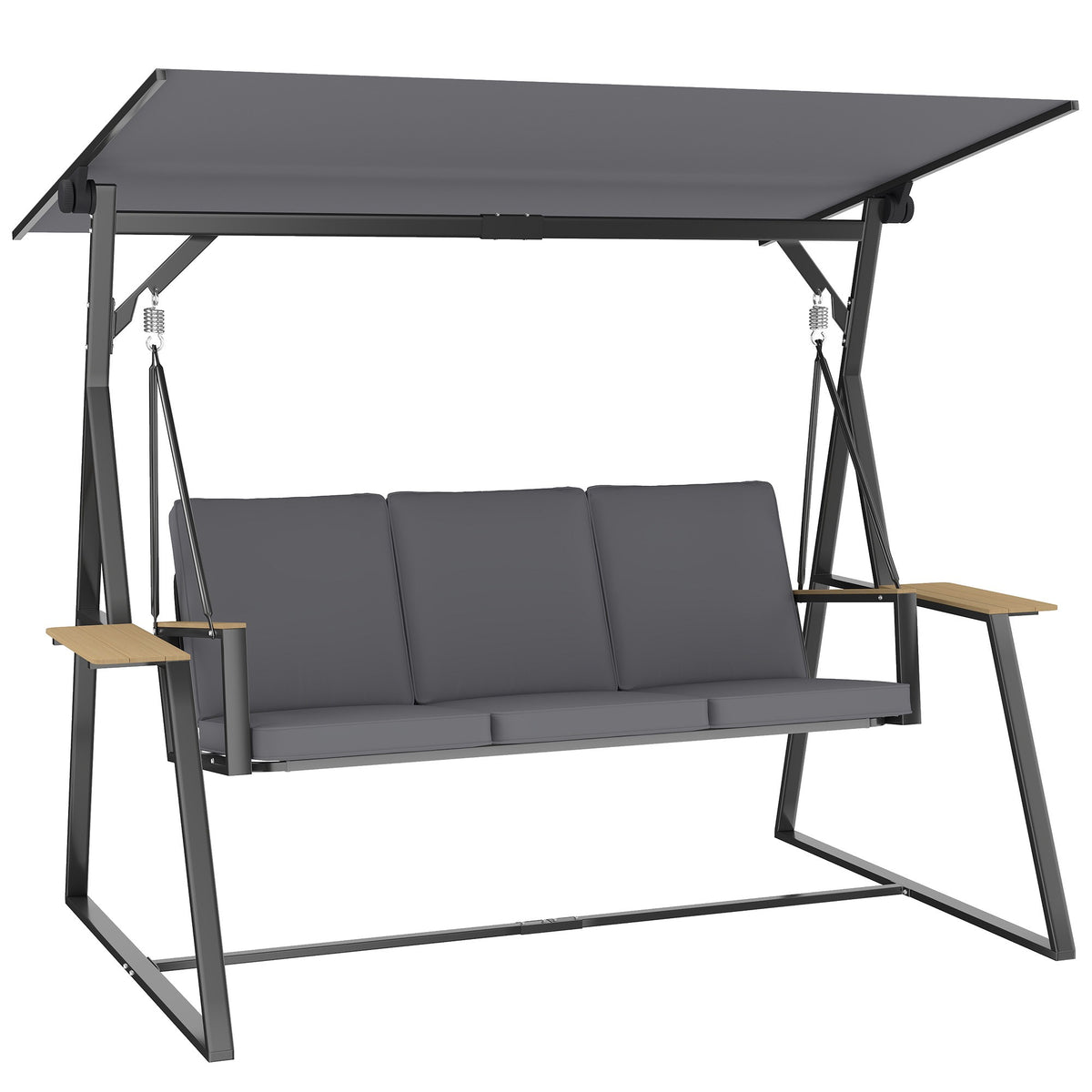 3-Seater Garden Swing with Adjustable Canopy and Trays, Grey