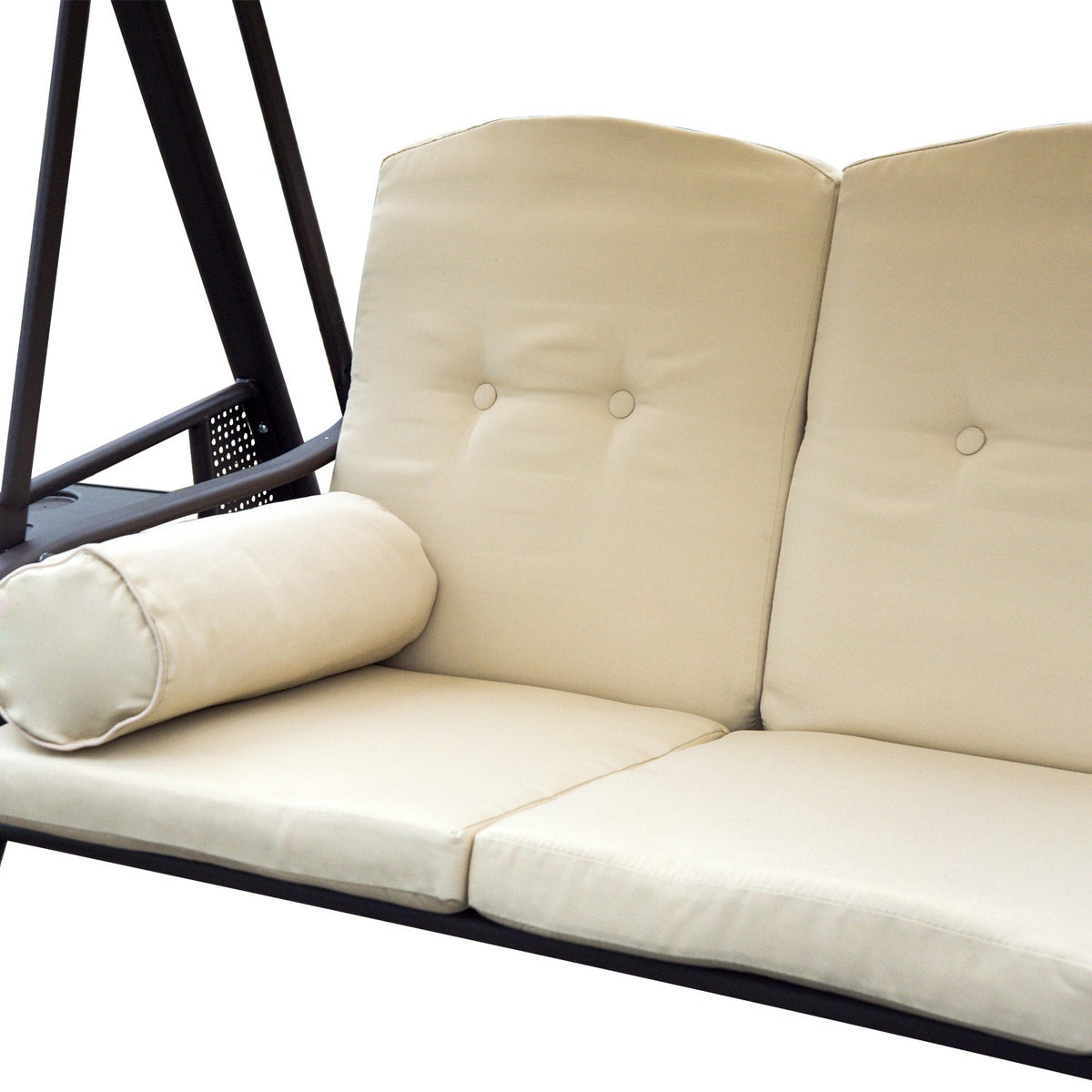 3-Seater Hollywood Swing Garden Swing With Sun Canopy Cushion Metal Polyester Beige + Brown 120 X 208 X 172 Cm