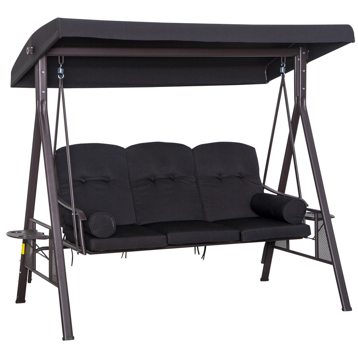 3-Seater Hollywood Swing Garden Swing With Sun Canopy Cushion Metal Polyester Black 116 X 206 X 183 Cm