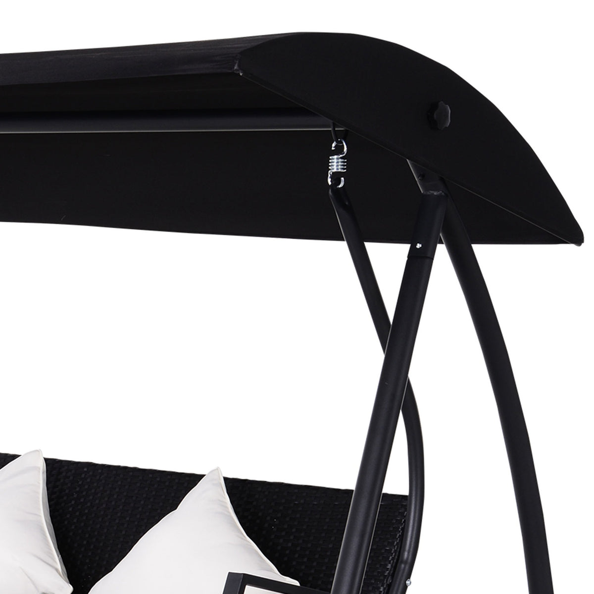 3-Seater Hollywood Swing Polyrattan Metal With Cushion Holds Up To 360Kg New (Black)