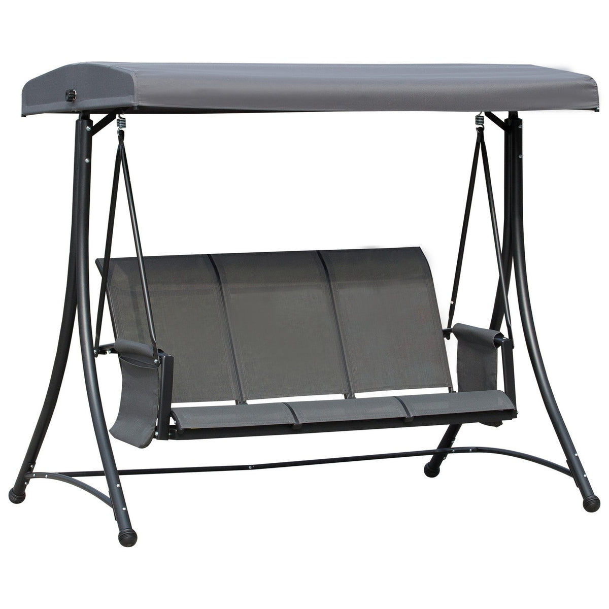 3-Seater Porch Swing, Garden Swing With Sun Canopy, Swing Bench With Shelf, Aluminum, Gray, 196 X 128 X 172 Cm