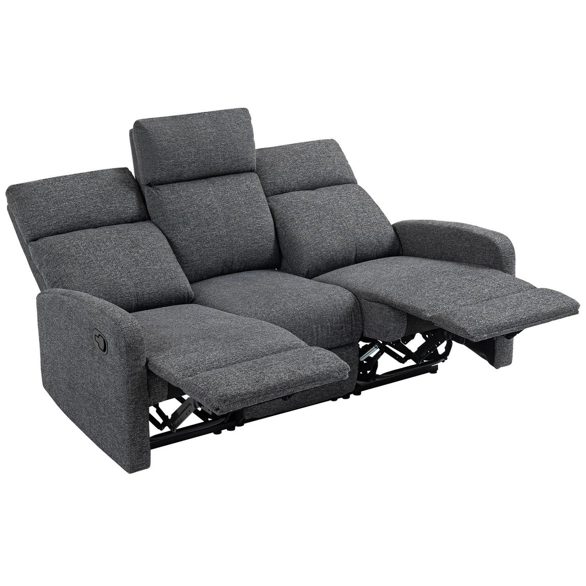 3-Seater Recliner Sofa, Adjustable Backrests, Grey Fabric