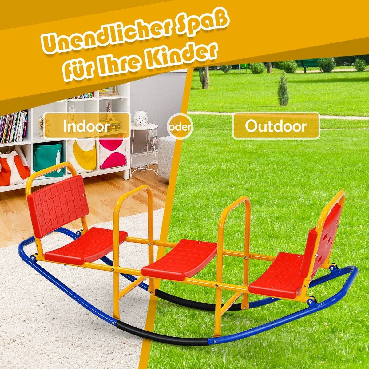 3 Seater Rocking Rocker Children's Rocker with Handles Heavy Duty Metal Children's Rocker 136 x 39 x 60 cm Colorful