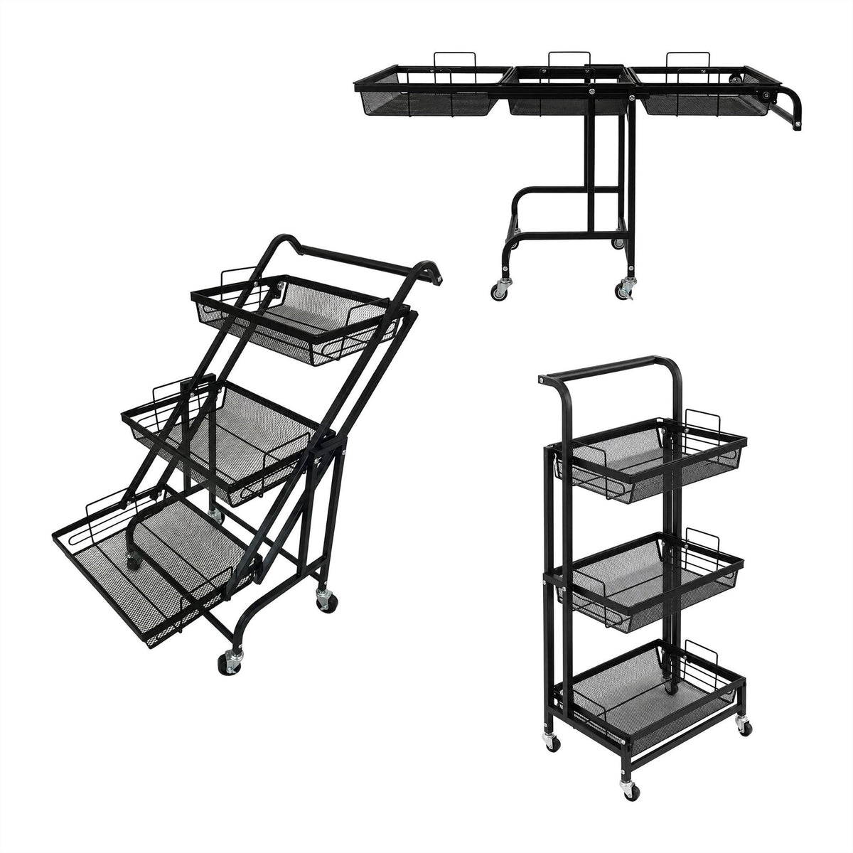 3-Tier Adjustable Kitchen Trolley, Black