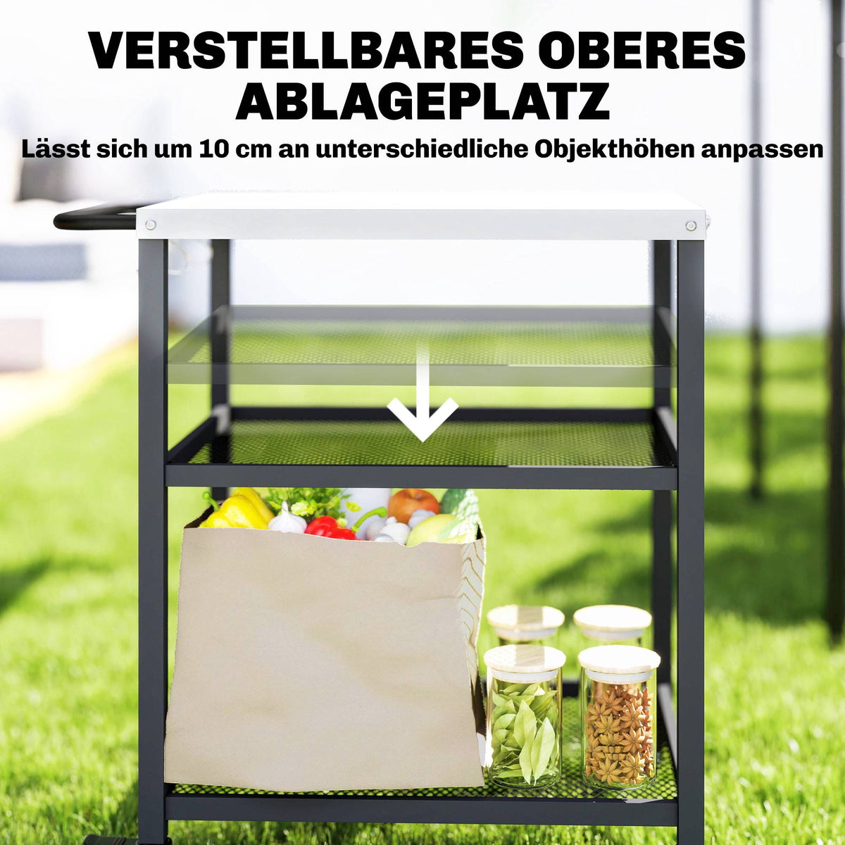 3-Tier BBQ Cart with Adjustable Shelves and Wheels