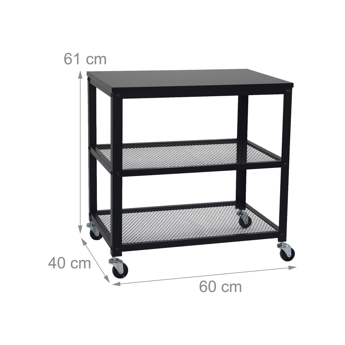 3-Tier Black Trolley with Wheels – Mobile Storage Unit