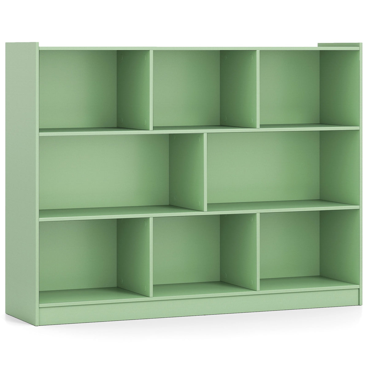 3-Tier Bookshelf with 8 Open Shelves, Green