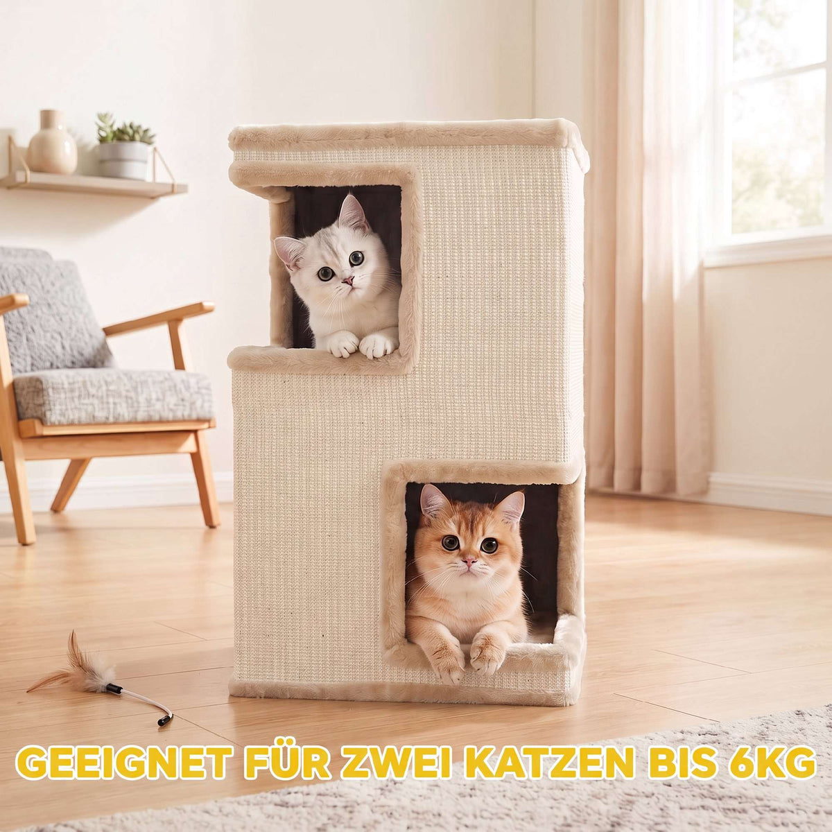 3-Tier Cat Tower with Sisal Scratch Surfaces, Beige