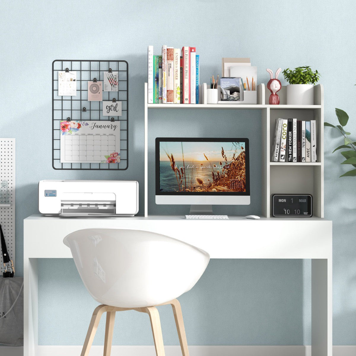 3-Tier Desk Bookshelf, 4 Shelves, Fits 27-Inch Monitor