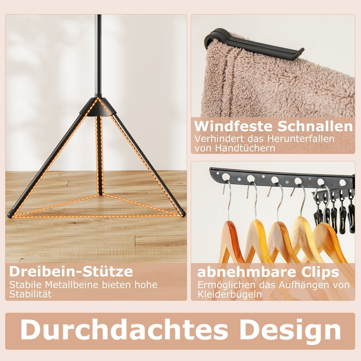 3-Tier Foldable Clothes Drying Rack, 178cm, Black