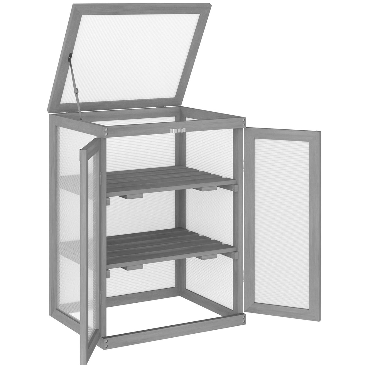 3 Tier Greenhouse Cold Frame Greenhouse Cold Frame Box With Two Doors Made Of Wood And Polycarbonate Weatherproof Load Capacity Up To 15 Kg (Per Shelf) Dark Gray