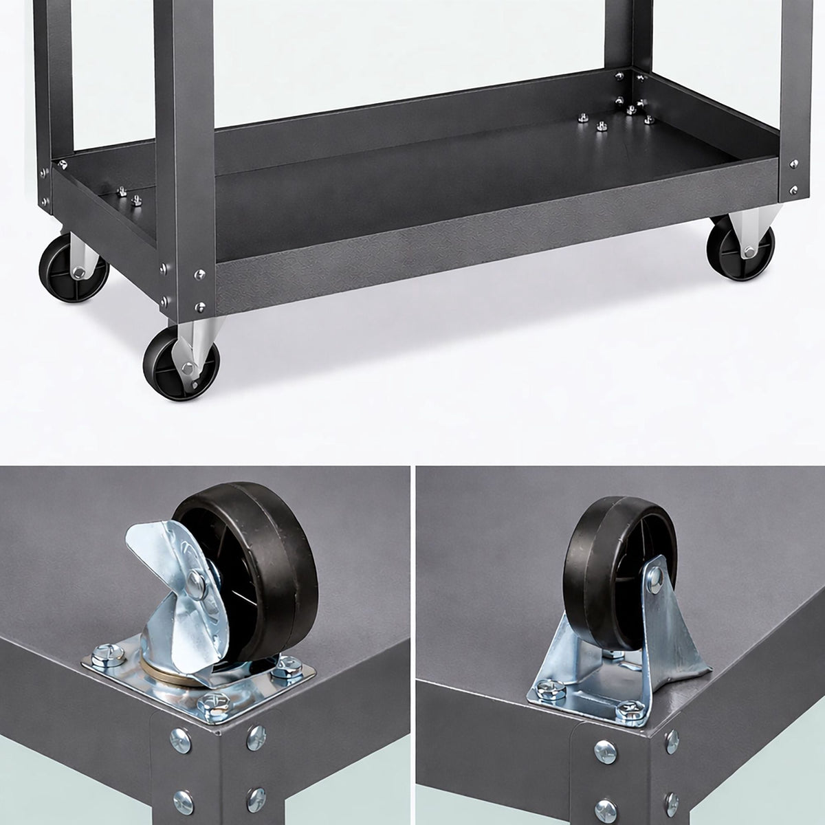 3-Tier Grey Tool Trolley with Shelves and Wheels