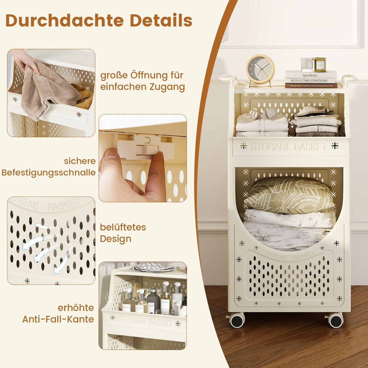 3-Tier Laundry Cart with Foldable Bag and Wheels