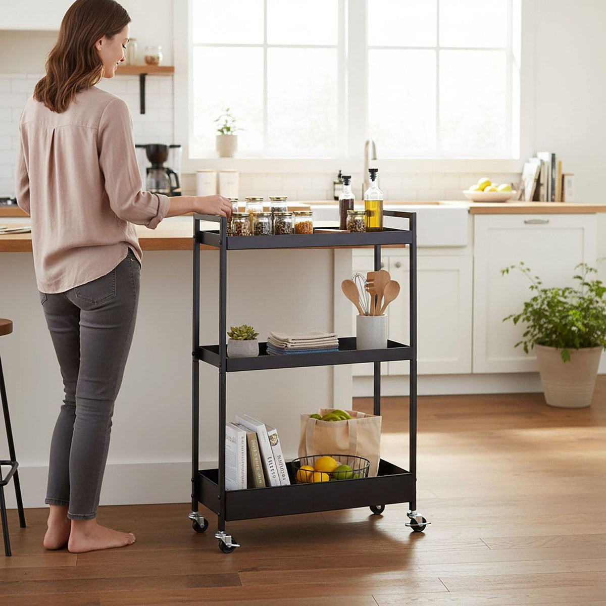 3-Tier Metal Trolley with Wheels for Storage